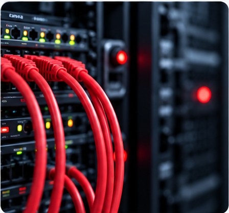 Cableado de red en un rack de servidores